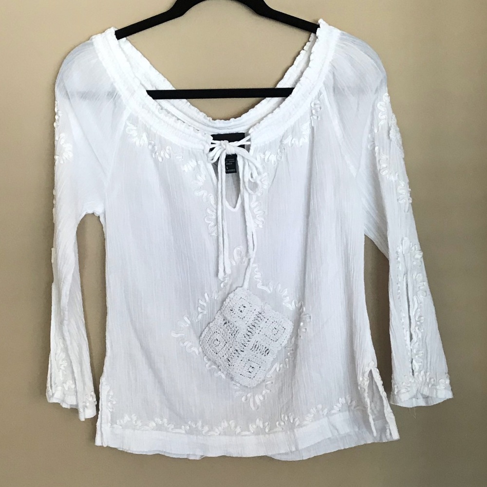 Cynthia Rowley White Cotton Embroidered Top Size S